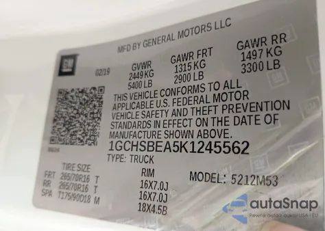 2019 Chevrolet Colorado Wt из США, поврежденный, VIN 1GCHSBEA5K1245562